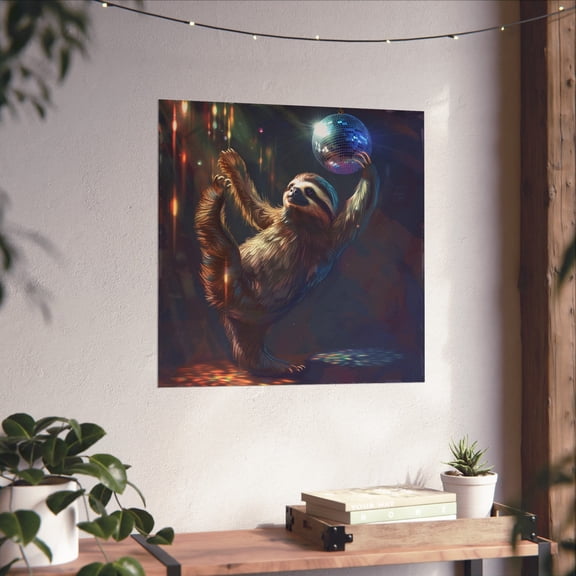 Sloth Dancing In The Club Poster Sloth Lovers Poster Funny Sloth Poster Sloth Humor Wall Art Abstract Sloth Posterdisco Lovers , Poster Print Only