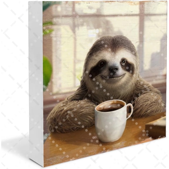 Sloth Decor Funny Wooden Box Sign Table Decor Sloth Gifts Coffee Sign Coffee Bar Sign Coffee Lovers Gift Farmhouse Home Dcor Sign Kitchen Shelf Desk Tabletop Wall Decor 5x5 In