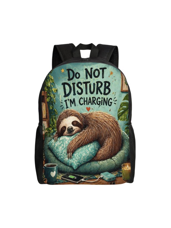 Sloth Do Not Disturb Charging Backpack Full Front Print Travel Laptop Bag for Men and Women