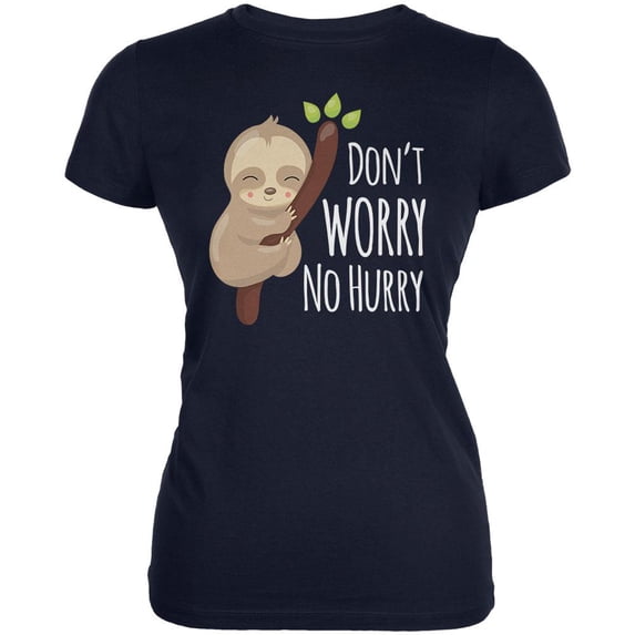 Sloth Don't Worry No Hurry Cute Baby Juniors Soft T Shirt Navy 2XL