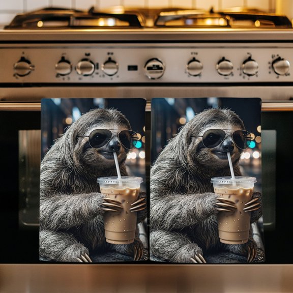 Sloth Drink Iced Coffee Kitchen Towels Set of 2, City Sidewalk Modern Funny Absorbent Dish Towels for Kitchen, Microfiber Hand Towel, Quick Drying Tea Towel for Cleaning Decorative Dishcloths