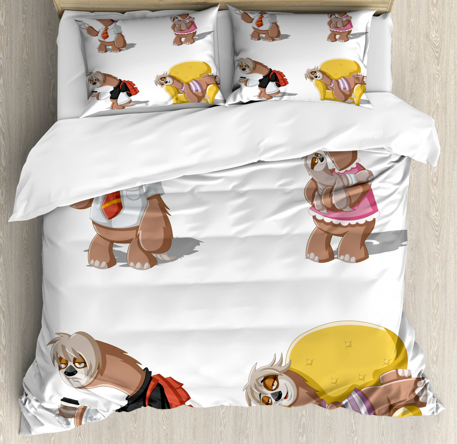 Sloth All Set Sloth Duvet Cover Set King Size, Cartoon Lazy Sloths Family Father ...