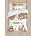 thumbnail image 1 of Sloth Duvet Cover Set, Pattern of Funny Lazy Sloths Hugging Family Romance Love, Decorative 2 Piece Bedding Set with 1 Pillow Shams, Twin Size, Pale Brown Grey Green, by Ambesonne, 1 of 3