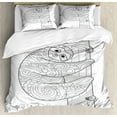 thumbnail image 1 of Sloth Duvet Cover Set Queen Size, Sloth Animal Outline Figure on Branch with Ornate Details Ethnic Swirled Elements, Decorative 3 Piece Bedding Set with 2 Pillow Shams, Black White, by Ambesonne, 1 of 3