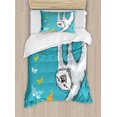 thumbnail image 1 of Sloth Duvet Cover Set, Sketchy Sloth with Butterflies Ornate Branch Nature Inspired Art Design, Decorative 2 Piece Bedding Set with 1 Pillow Shams, Twin Size, Teal Pale Grey Orange, by Ambesonne, 1 of 3