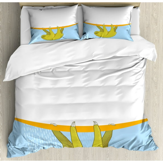 Sloth Duvet Cover Set, Sloth in Underwater Illustration Oceanic Tropical Wildlife Habitat Fauna, Decorative 3 Piece Bedding Set with 2 Pillow Shams, Calking Size, Pale Blue Khaki Orange, by Ambesonne