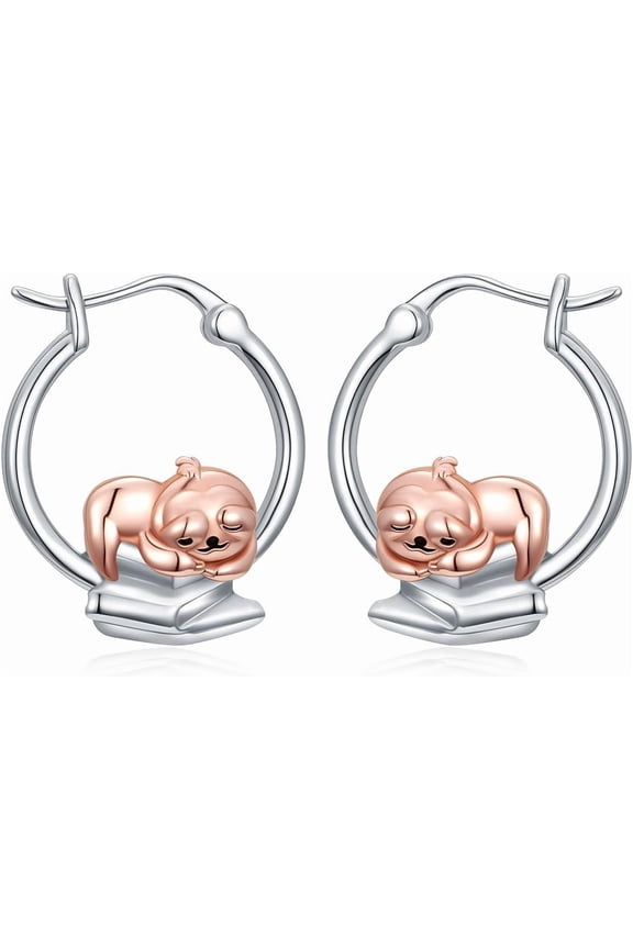 Sloth Earrings for Women 925 Sterling Silver Hypoallergenic Small Animal Earrings Huggie Hoop Earrings for Sensitive Ears Sloth Jewelry Gifts