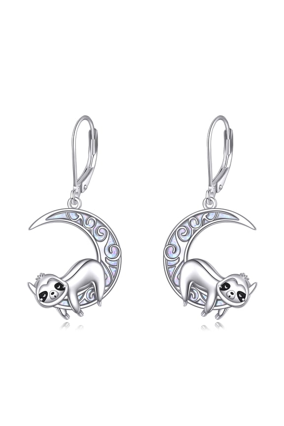Sloth Earrings for Women 925 Sterling Silver Moon Sloth Dangle Leverback Earrings Jewelry Gifts