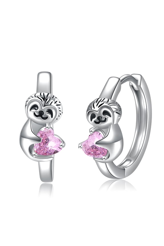 Sloth Earrings for Women S925 Sterling Silver Sloth Hoop Earrings Small Hoop Earrings for Women Sloth Jewelry Pink Earrings