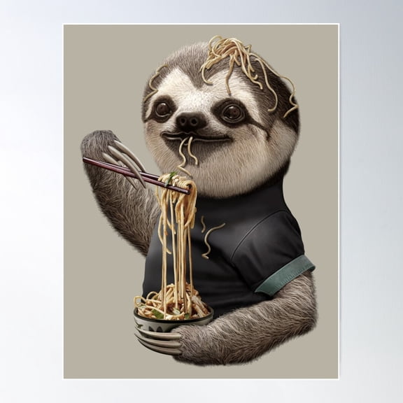 Sloth Eat Noodle Poster Wall Art, Modern Wall Decor For Living Room Bedroom, 12x18 UNFRAMED