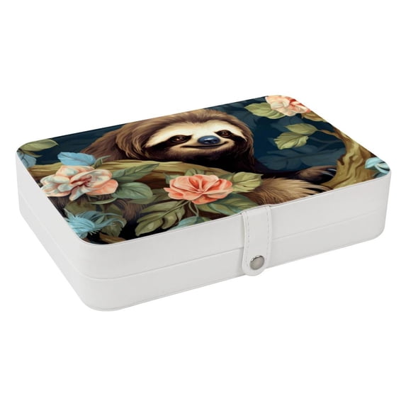 Sloth Elegant PU Leather Decorative Box Jewelry Organizer with Removable Compartment - Portable Earring Organizer