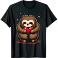 thumbnail image 1 of Sloth Embracing Heart Cute Animal Lover Sweet Gentle Creature Unisex T-Shirt, up to size 5XL, 1 of 2