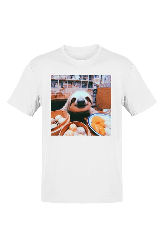Sloth Enjoying Dumplings Men's White T-shirt