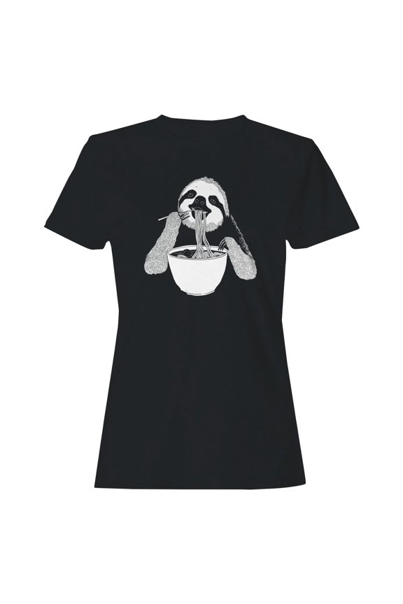 Sloth Enjoying Ramen Art Women's T-shirt Black