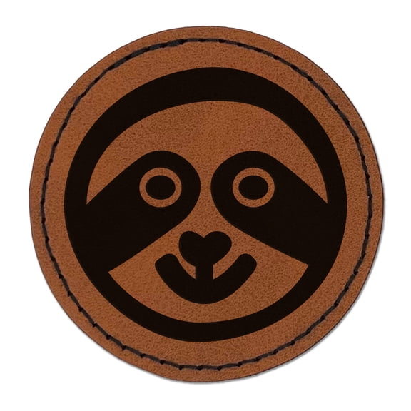 Sloth Face 2.5" Faux Leather Round Engraved Iron-On Patch - Brown