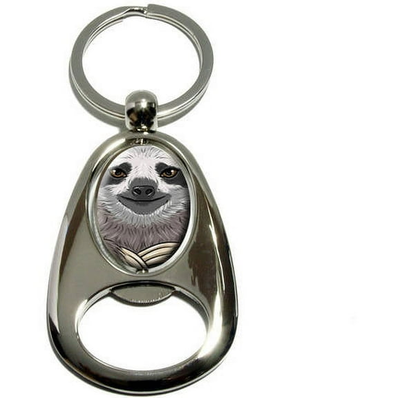 Sloth Face, Chrome Plated Metal Spinning Oval Design Bottle Opener Keychain Key Ring