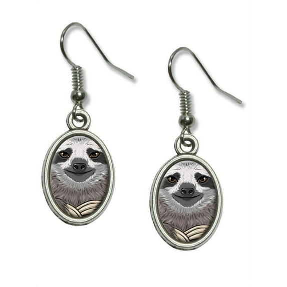 Sloth Face Dangling Drop Oval Earrings