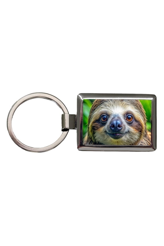 Sloth Face Metal Rectangle Keychain
