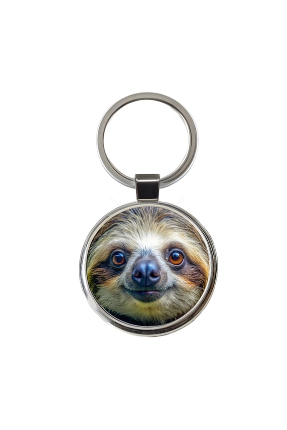 Sloth Face Metal Round Keychain