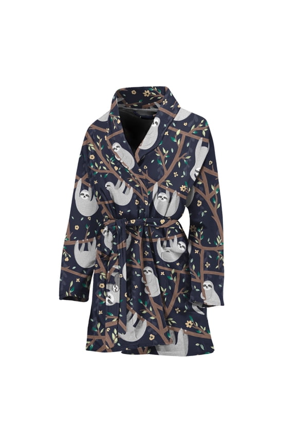 Sloth Family Pattern Women Bathrobe One Size Univeral Fits Fashion Lightweight Plush Fleece Long Robe For Women