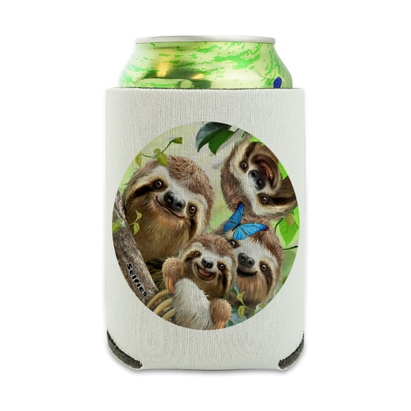 Sloth Family Selfie Can Cooler - Drink Sleeve Hugger Collapsible Insulator - Beverage Insulated Holder