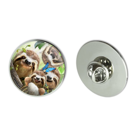 Sloth Family Selfie Metal 1.1" Tie Tack Hat Lapel Pin Pinback