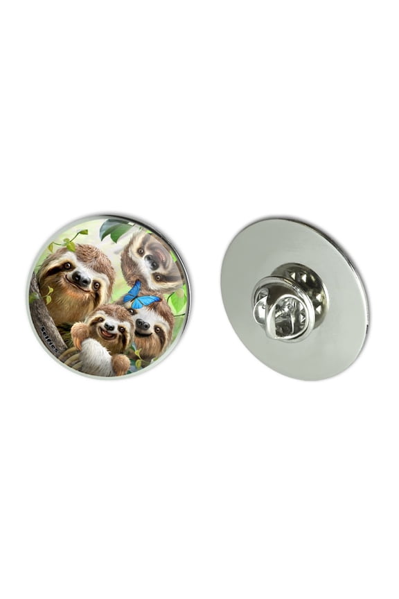 Sloth Family Selfie Metal 1.1" Tie Tack Hat Lapel Pin Pinback