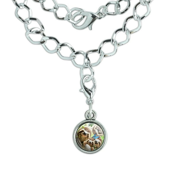 Sloth Family Selfie Silver Plated Bracelet with Antiqued Charm