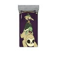 thumbnail image 1 of Sloth Fitted Sheet & Pillow Sham Set, Funny Cartoon Scenery Animal Turtle Snail on Top of Each Other Slow down Phrase, Decorative Printed 4 Piece Bedding Decor Set, Twinxl, Multicolor, by Ambesonne, 1 of 3