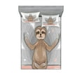 thumbnail image 1 of Sloth Fitted Sheet & Pillow Sham Set, Little Sloth Lotus Flower Yoga Asana Positions Fun, Decorative Printed 6 Piece Bedding Decor Set, Full, Pink Brown Grey, by Ambesonne, 1 of 3