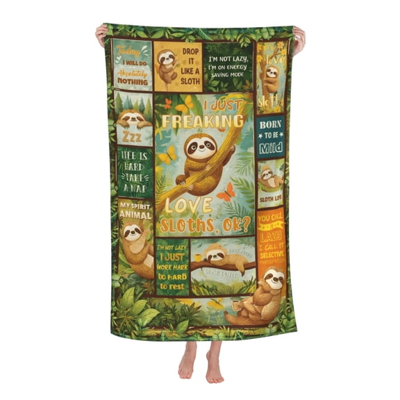 Sloth Florald Bath Towel Soft and Highly Absorbent for Adults