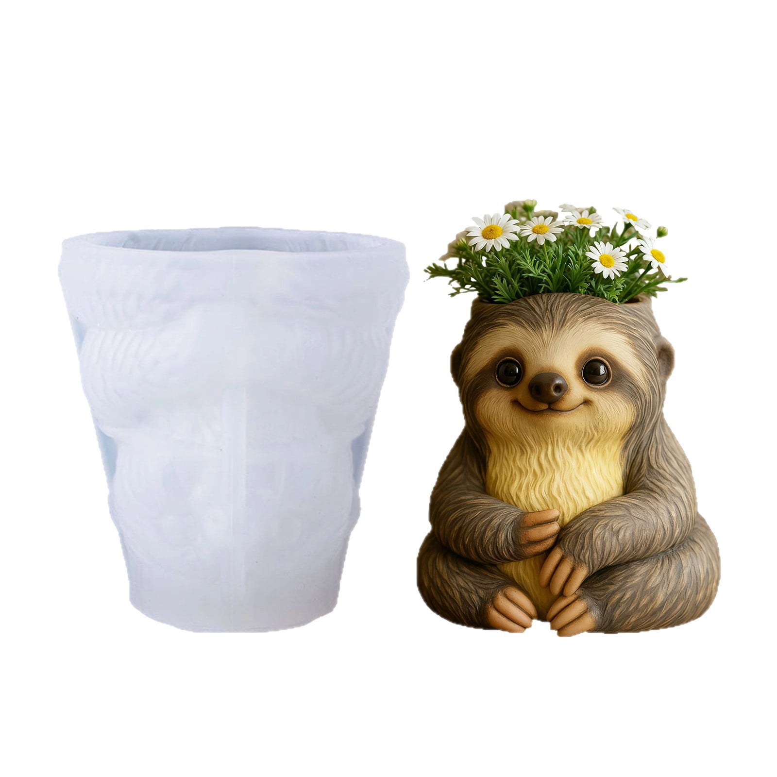 Sloth Flower Pot Silicone Resin Mold, 3D Animal Epoxy Resin Casting Planter Pot Molds, Concrete Cement Clay Plaster Mold for Home Decor, Candle Holder Mold, Pen Holder Jewelry Container Vessels Mould