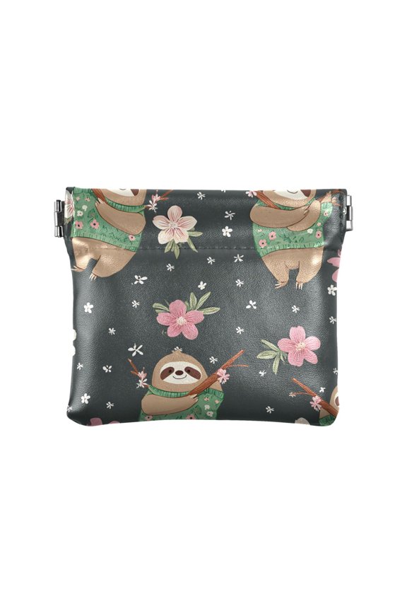 Sloth Flower Wallet Small PU Leather Change Pouch Wallet for Women