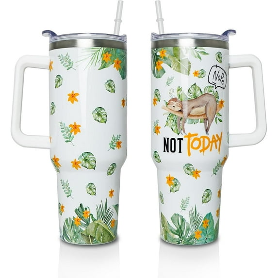 Sloth Gifts Cup for Women Girls, Nope Not Today 40oz Tumbler with Handle and Straw, Stainless Steel Double Walled Insulated Mug Water Bottle, Sloth Lover Birthday Gift Idea
