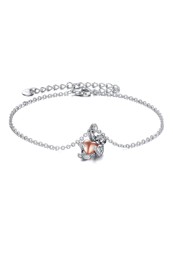Sloth Gifts Sterling Silver Sloth Bracelet Heart Sloth Jewelry for Women