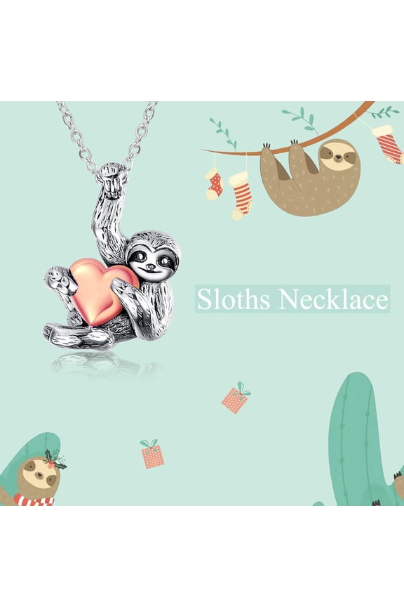 Sloth Gifts Sterling Silver Sloth Necklace Heart Animal Jewelry for Women Men Christmas Gifts