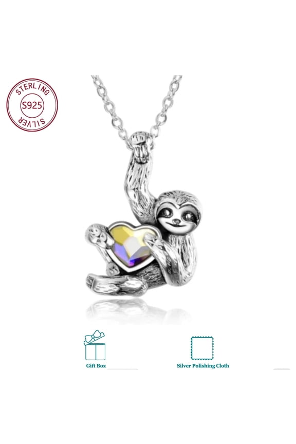 Sloth Gifts Sterling Silver Sloth Necklace Heart Animal Jewelry for Women Men Christmas Gifts