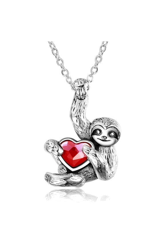 Sloth Gifts Sterling Silver Sloth Necklace Heart Crystal Sloth Jewelry for Women Men Christmas Gifts
