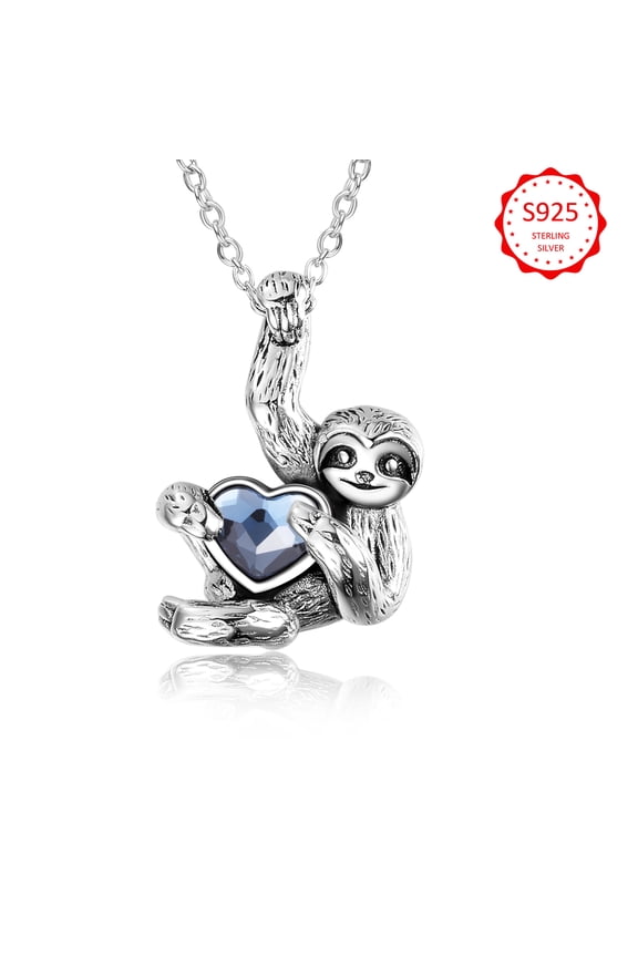 Sloth Gifts Sterling Silver Sloth Necklace Heart Crystal Sloth Jewelry for Women Men Christmas Gifts