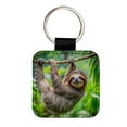 thumbnail image 1 of Sloth Hanging From Branch Faux Leather Square Keychain, 1 of 7
