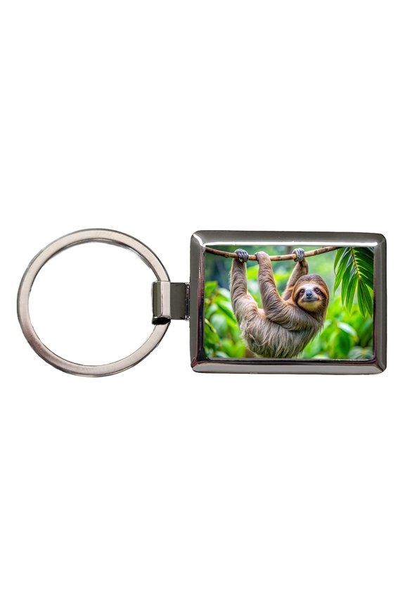 Sloth Hanging From Branch Metal Rectangle Keychain