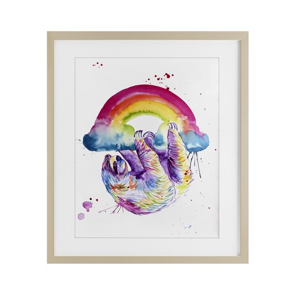 Stupell Industries Sloth Hanging From Rainbow Birch Framed Print Under Glass, design by Jennifer Seeley, 16 x 13