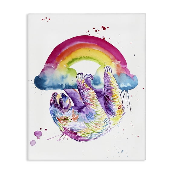 Stupell Industries Sloth Hanging From Rainbow Canvas Wall Art, design by Jennifer Seeley, 48 x 36