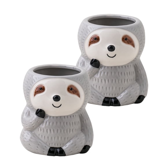 Sloth Hanging Planter Succulent Plant Pot Indoor Outdoor Ceramic Animal Planters Pots Flowerpot Container 2, Standing Grey