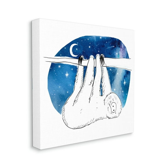 Sloth Hanging Under Blue Night Starry Sky Animals & Insects Gallery-Wrapped Canvas Print Wall Art, 17x17