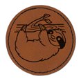 thumbnail image 1 of Sloth Hanging from a Branch 2.5" Faux Leather Round Engraved Iron-On Patch - Brown, 1 of 6