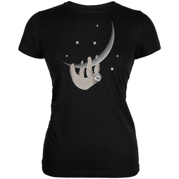 Sloth Hanging from the Moon Crescent Juniors Soft T Shirt Black 2XL