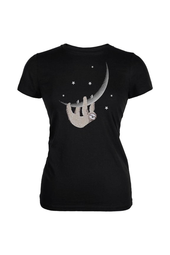 Sloth Hanging from the Moon Crescent Juniors Soft T Shirt Black 2XL