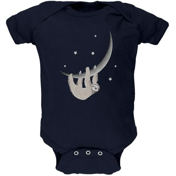 Sloth Hanging from the Moon Crescent Soft Baby One Piece Navy 0-3 M