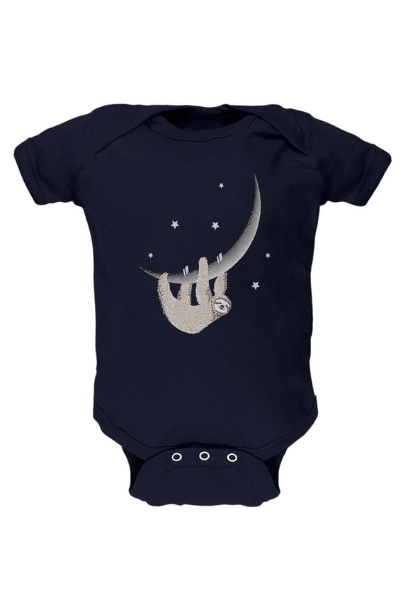 Sloth Hanging from the Moon Crescent Soft Baby One Piece Navy 3-6 M